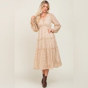 Dress By the River Cream Floral Ruffle Tulip Surplice Maxi Dress M